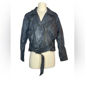 Carmar Distressed Black Gray Leather Motorcycle Jacket Biker